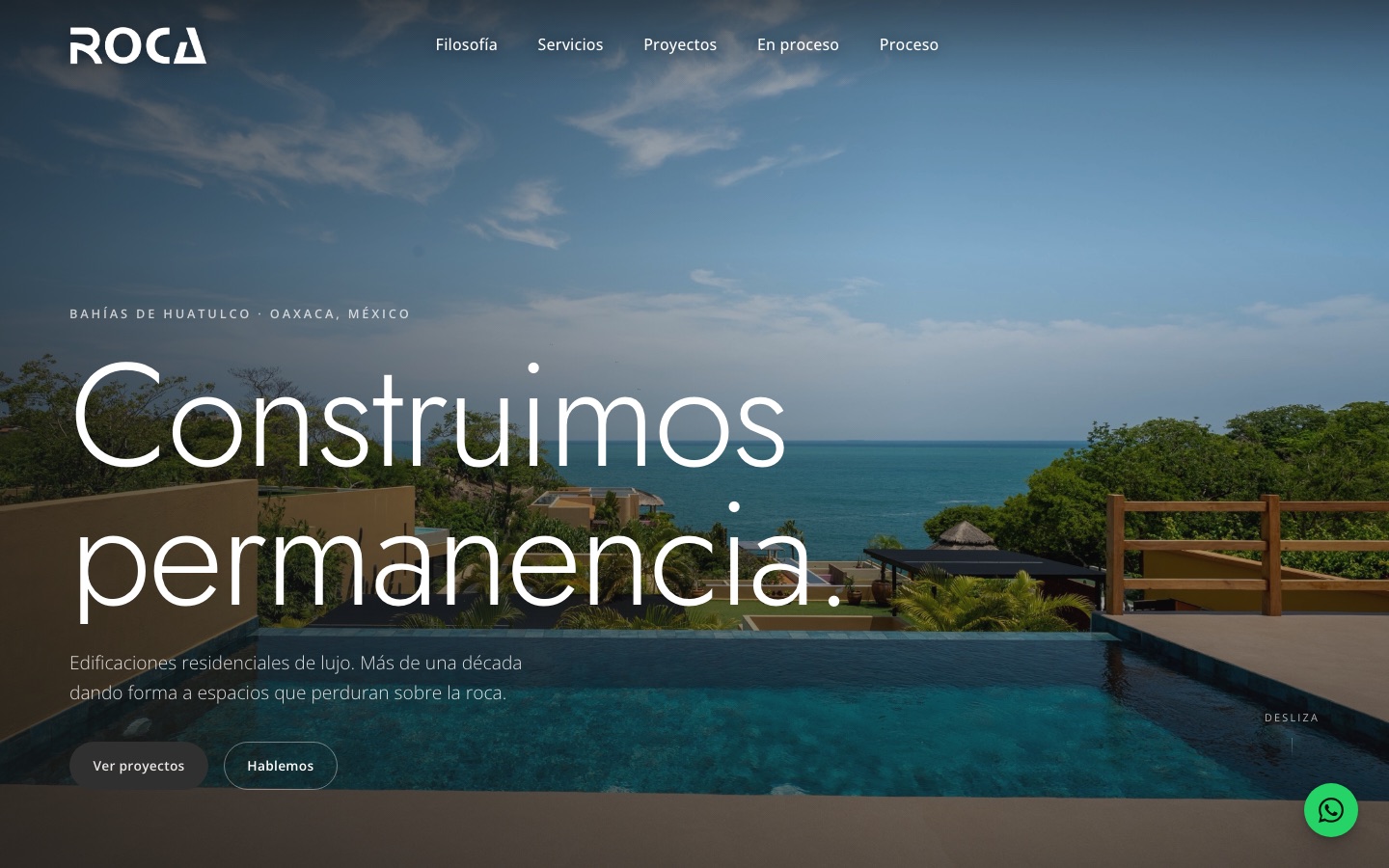 Portada del sitio de ROCA Constructora